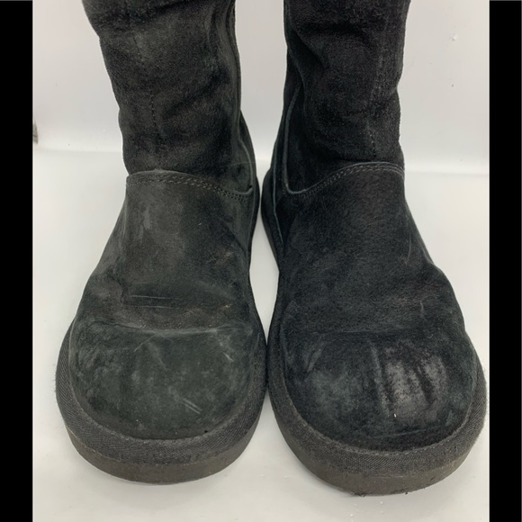 UGG Black Tall Leather Boots Zipper Back Sz5 6 - Picture 3 of 10